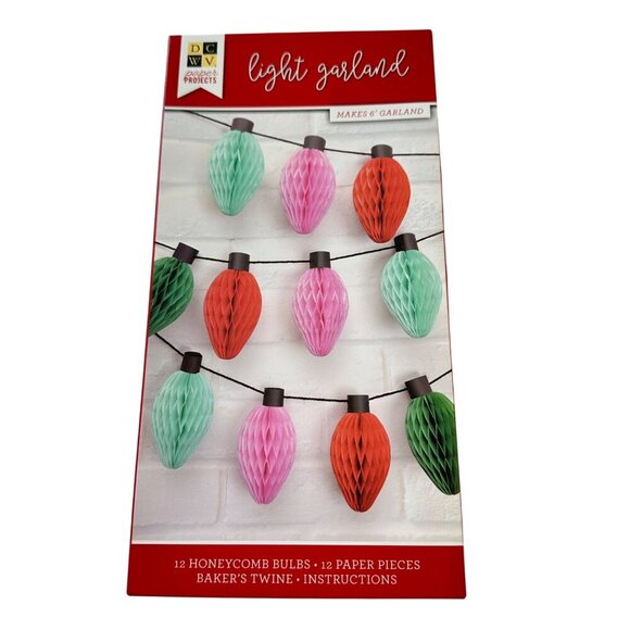 DCWV Christmas Honeycomb Garland Kit DIY Decor 6ft Garland 12 Bulbs Twine New - Picture 1 of 7